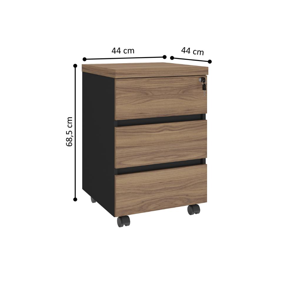 Conjunto de Mesa em L e Gaveteiro Arara Nogal Preto