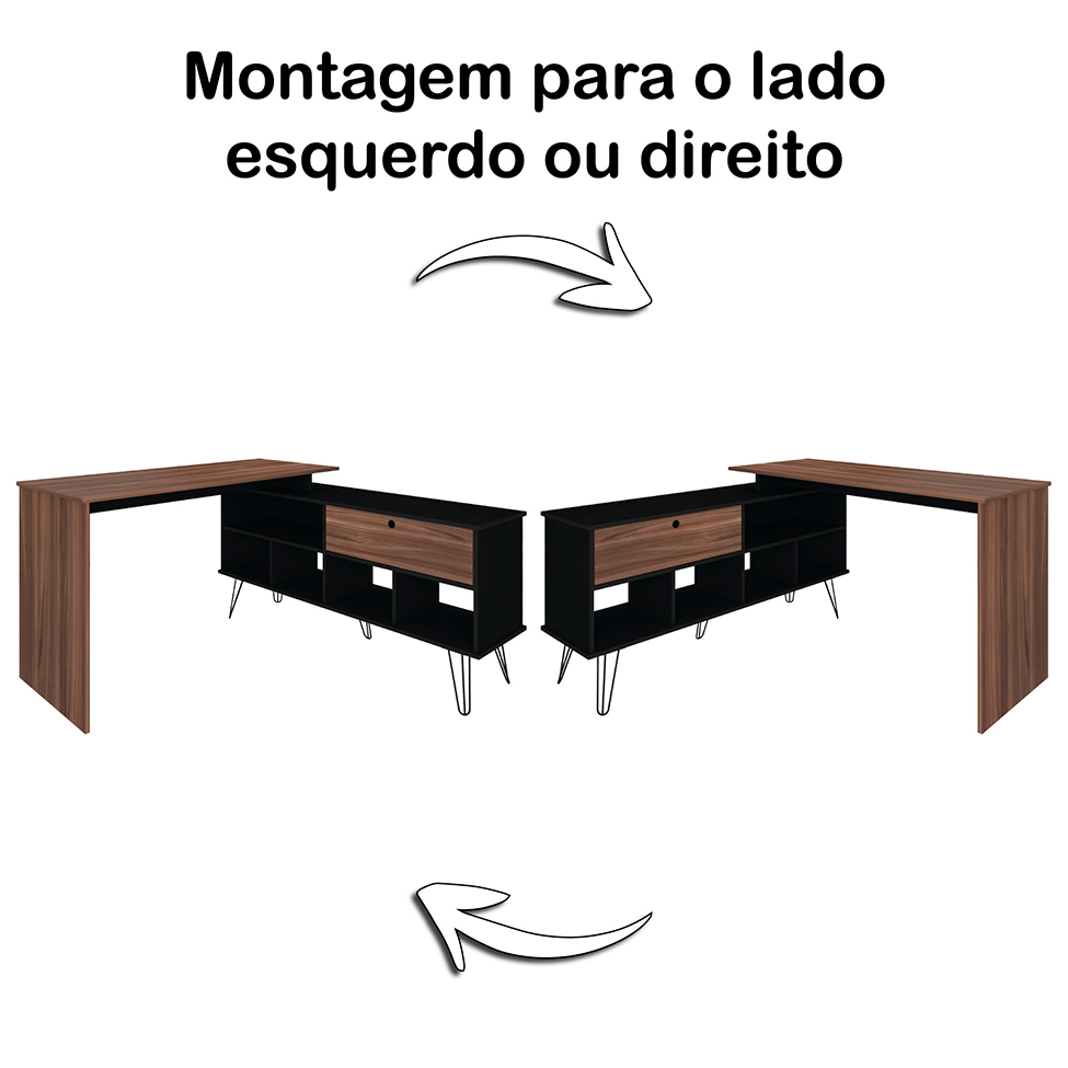 Escrivaninha Dubai 1 PT Preta e Ipê
