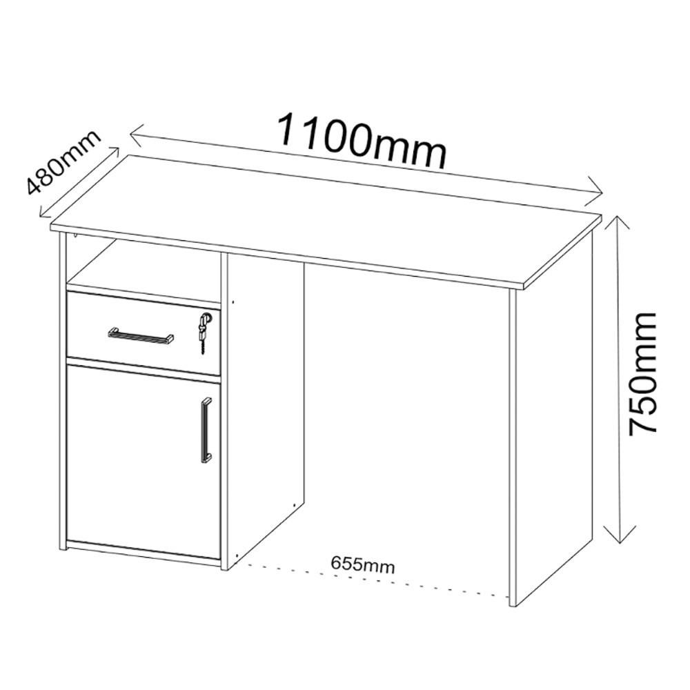 Escrivaninha Mesa para Escritório 1 Porta 1 Gaveta Mobile Hall Ipê/Preto - Artany