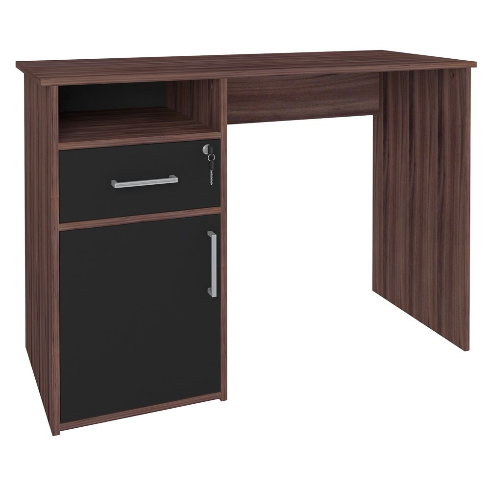 Escrivaninha Mesa para Escritório 1 Porta 1 Gaveta Mobile Hall Ipê/Preto - Artany
