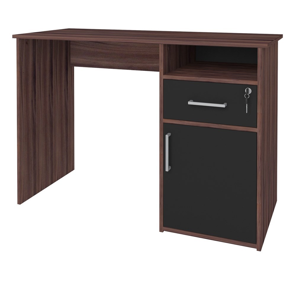 Escrivaninha Mesa para Escritório 1 Porta 1 Gaveta Mobile Hall Ipê/Preto - Artany