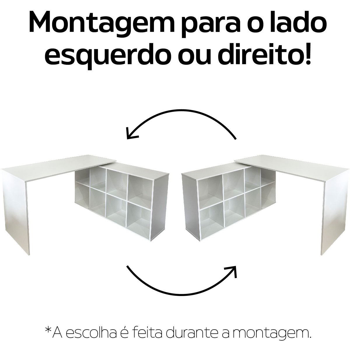 Escrivaninha de Canto Escritório em L Nero MDP 8 Nichos Branco