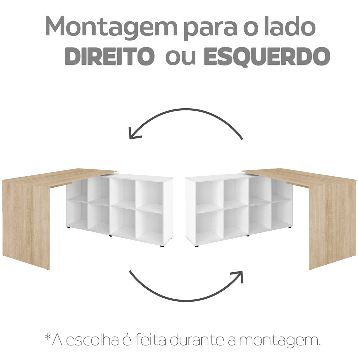 Escrivaninha de Canto Escritório em L Nero MDP 8 Nichos Carvalho/Branco