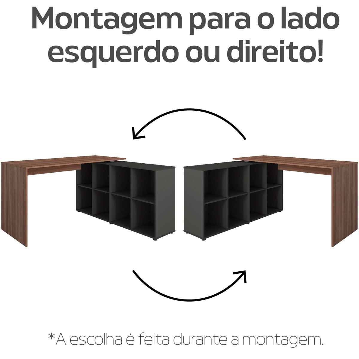 Escrivaninha de Canto Escritório em L Nero MDP 8 Nichos Ipê/Preto