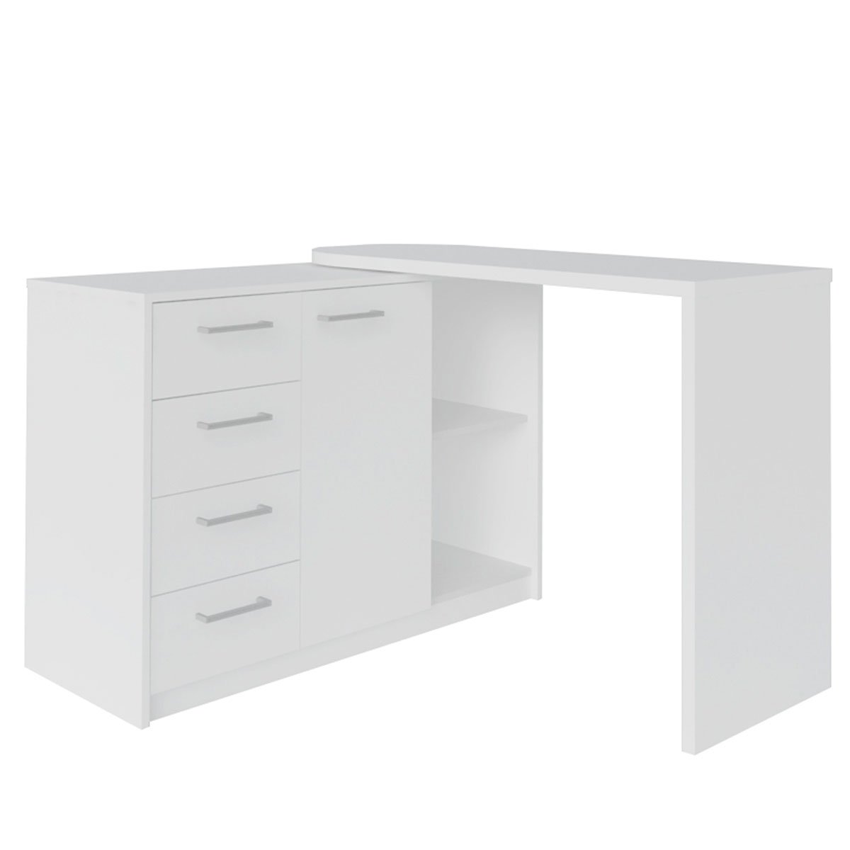 Escrivaninha em L com 4 Gavetas 1 Porta e Nicho London Branco