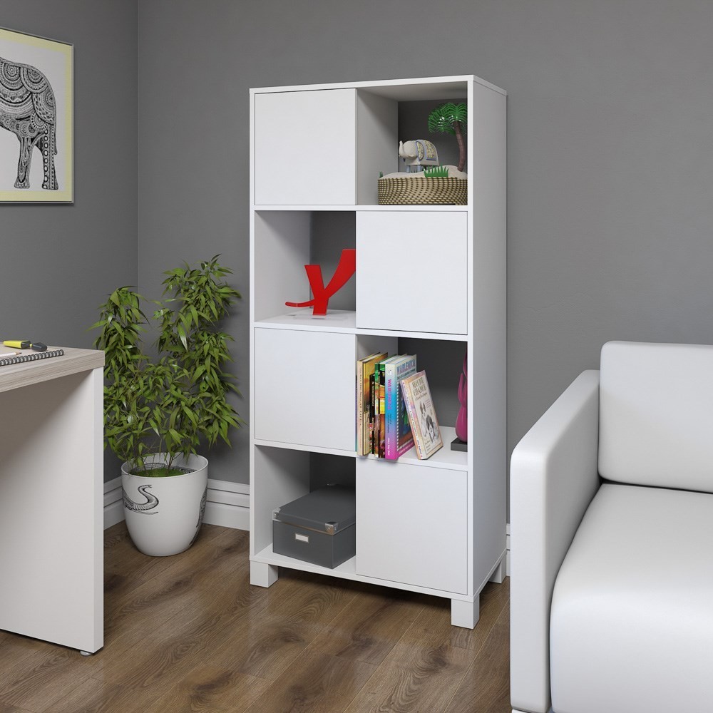 Estante Home Office 4 Portas 4 Nichos Mobile Wally Branco - Artany
