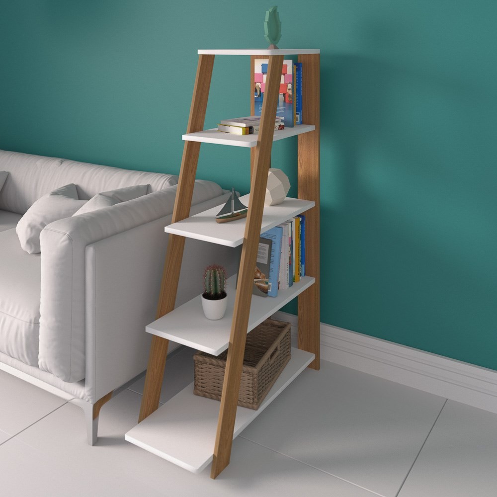 Estante Livreiro Multiuso Decorativa Star 5 Prateleiras Freijo/Branco - Artany