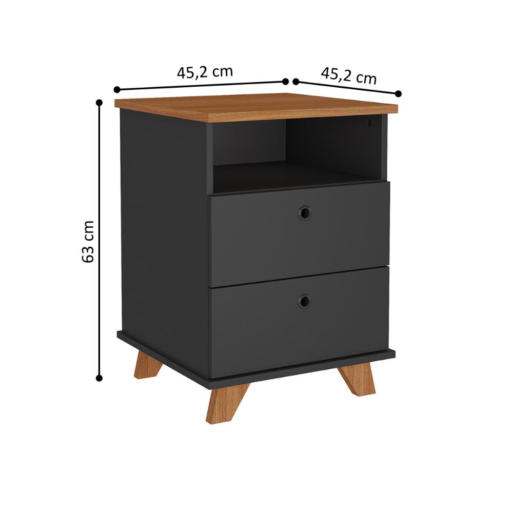 Gaveiteiro com Pés de MDF e 2 Gavetas Tuvalu Marrom Preto