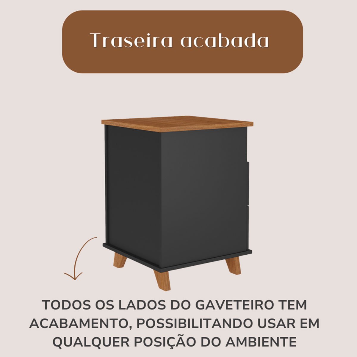 Gaveteiro 2 Gavetas com Nicho Pequeno Daya Freijó/Preto