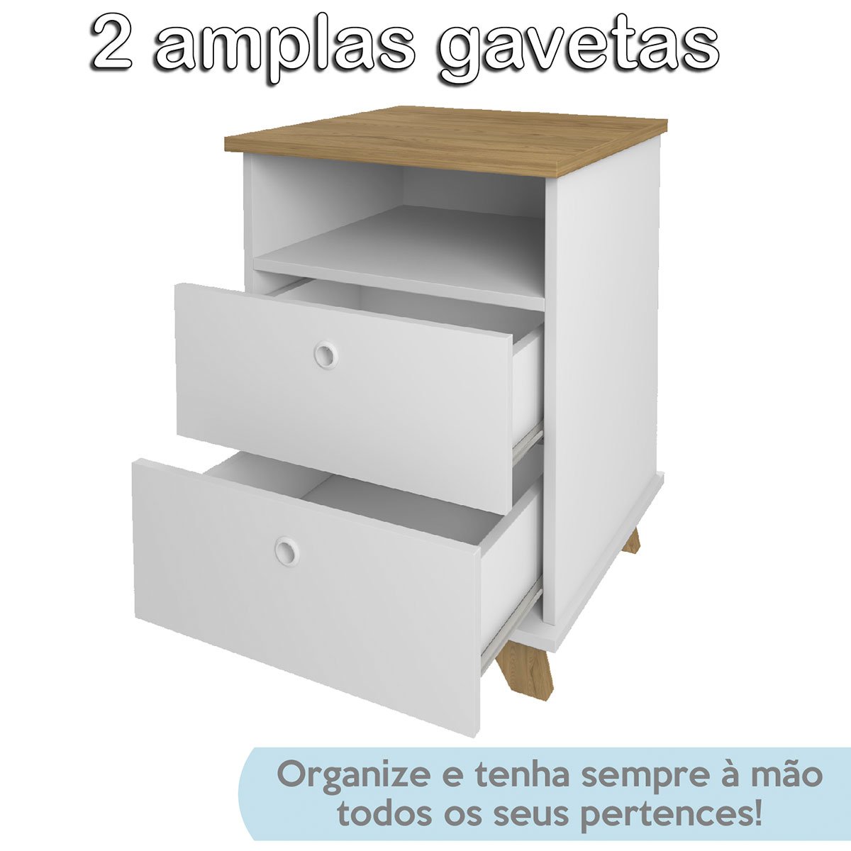 Gaveteiro 2 Gavetas com Nicho Pequeno Daya Olmo/Branco