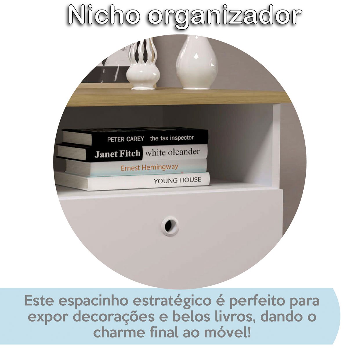 Gaveteiro 2 Gavetas com Nicho Pequeno Daya Olmo/Branco