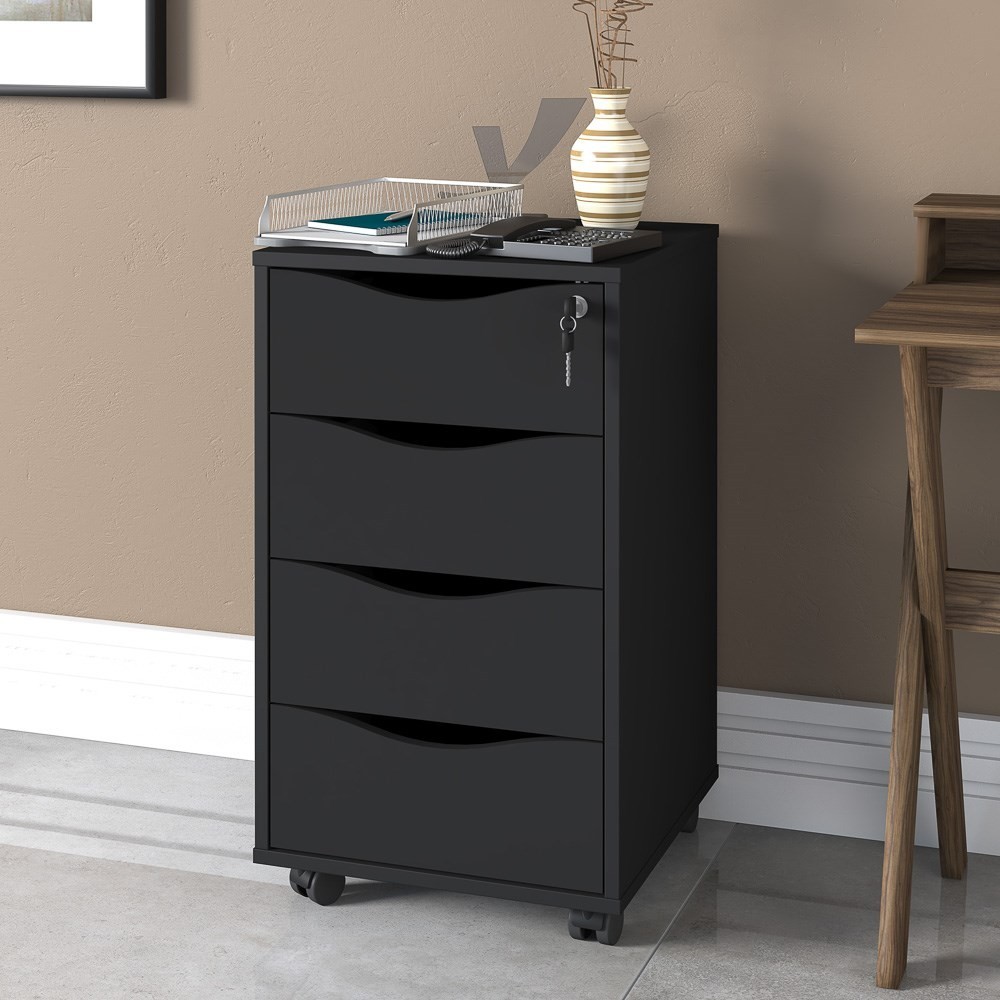 Gaveteiro 4 Gavetas Pés Rodízios Mobile Bit Preto - Artany