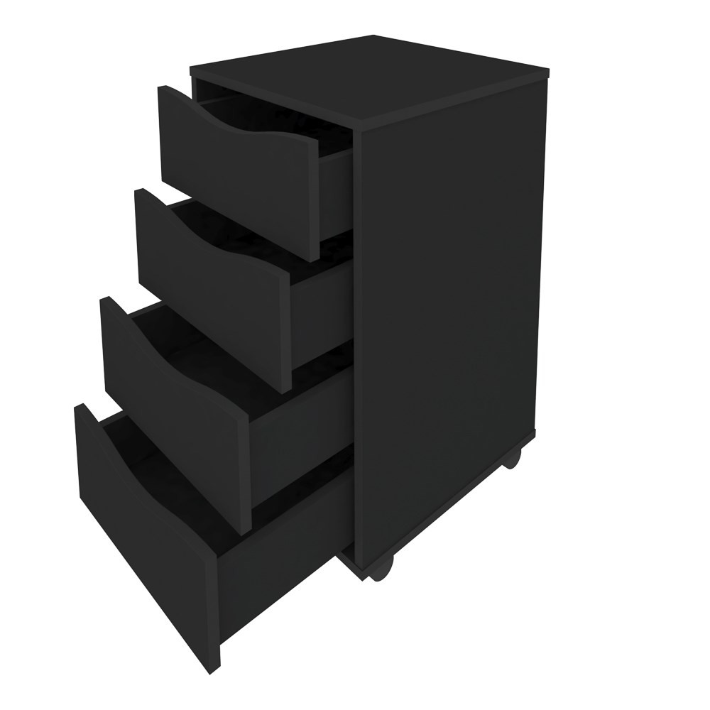 Gaveteiro 4 Gavetas Pés Rodízios Mobile Bit Preto - Artany