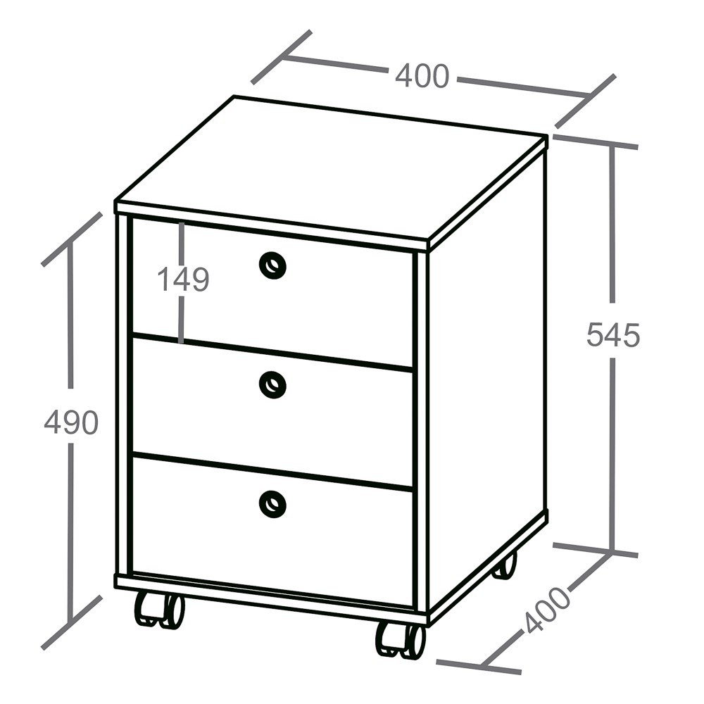 Gaveteiro Volante 3 Gavetas New Branco - Artany