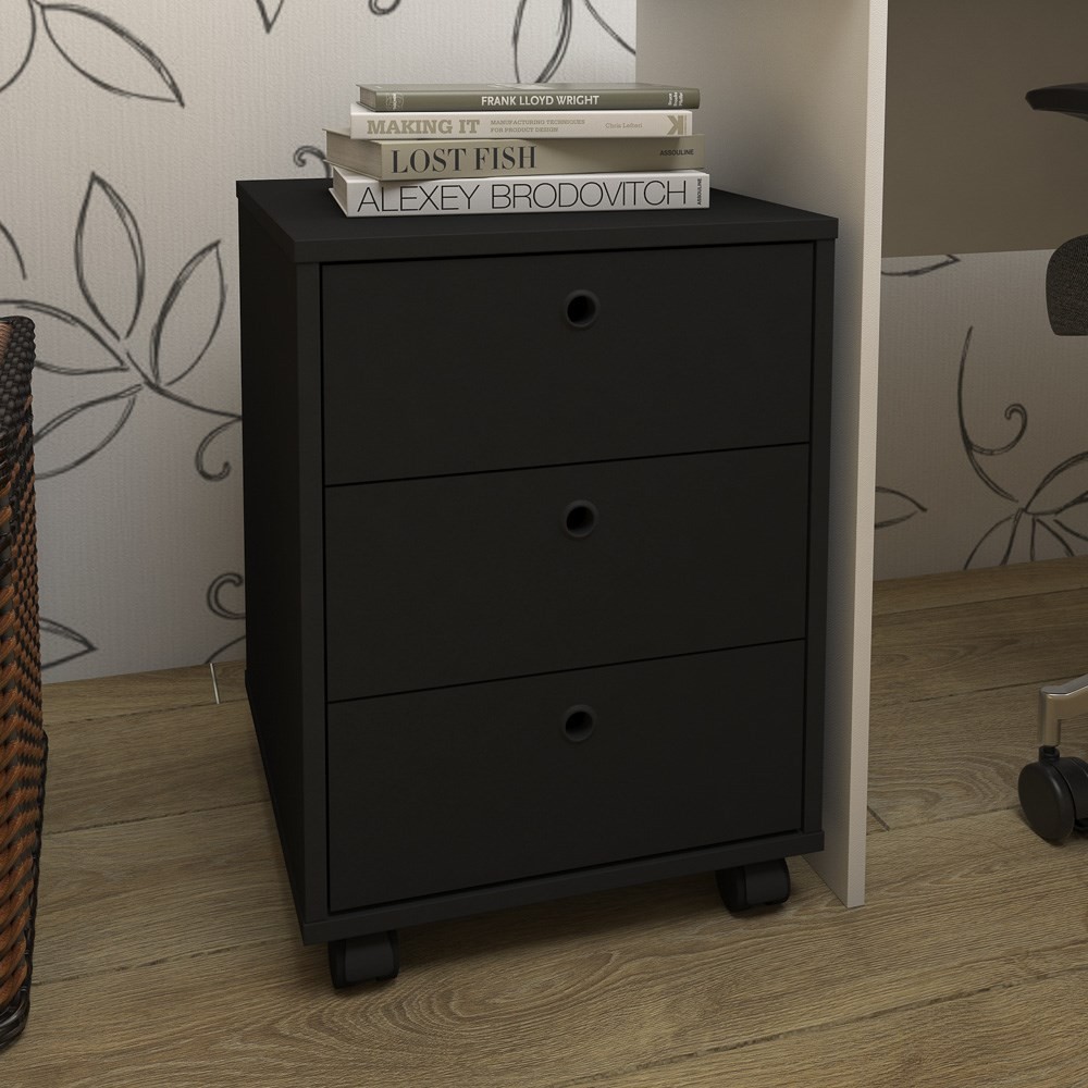 Gaveteiro Volante 3 Gavetas New Preto - Artany