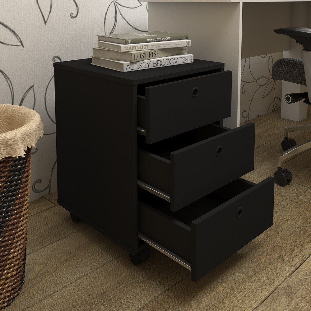 Gaveteiro Volante 3 Gavetas New Preto - Artany