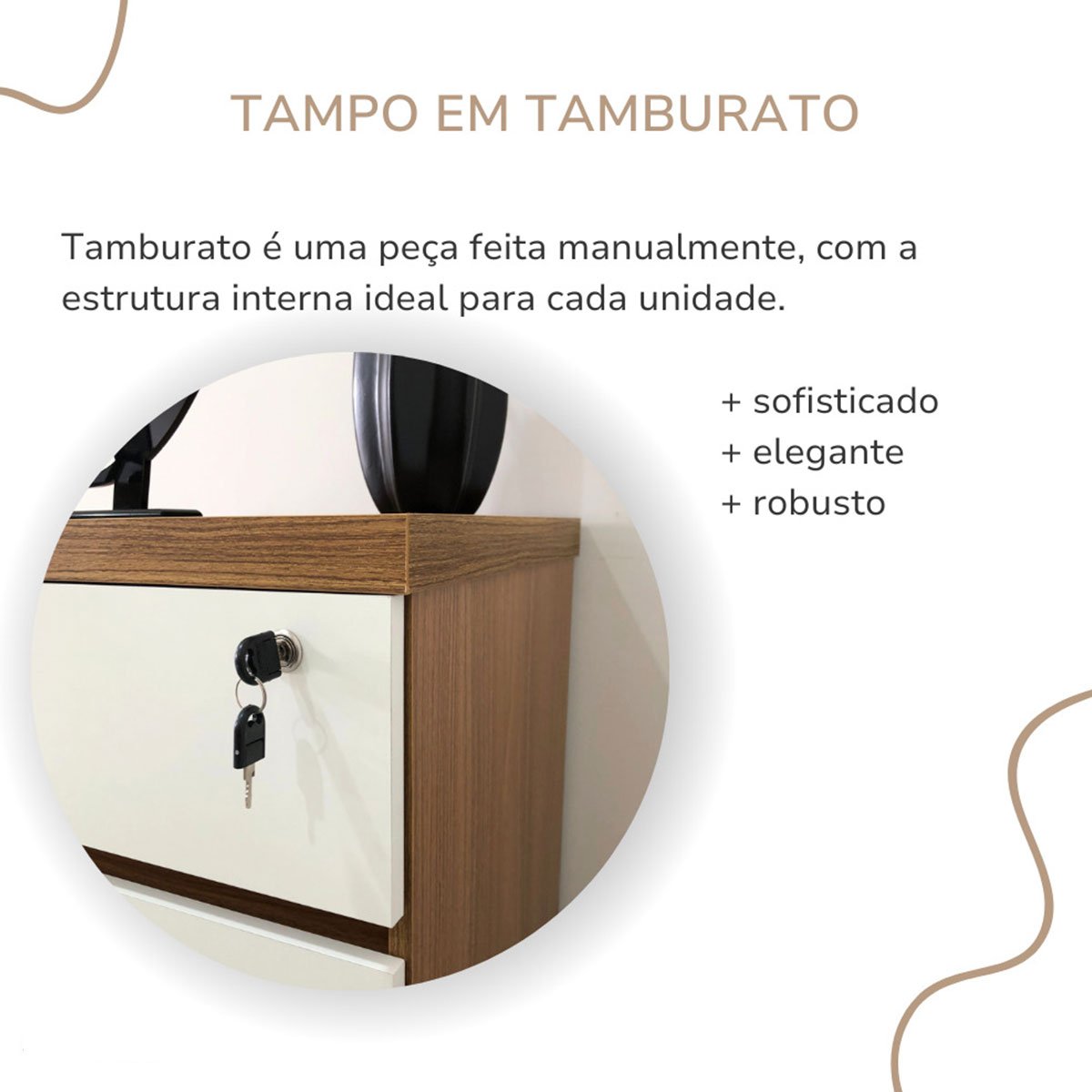 Gaveteiro para Escritório 3 Gavetas com Chave e Rodízios Freijó/Branco