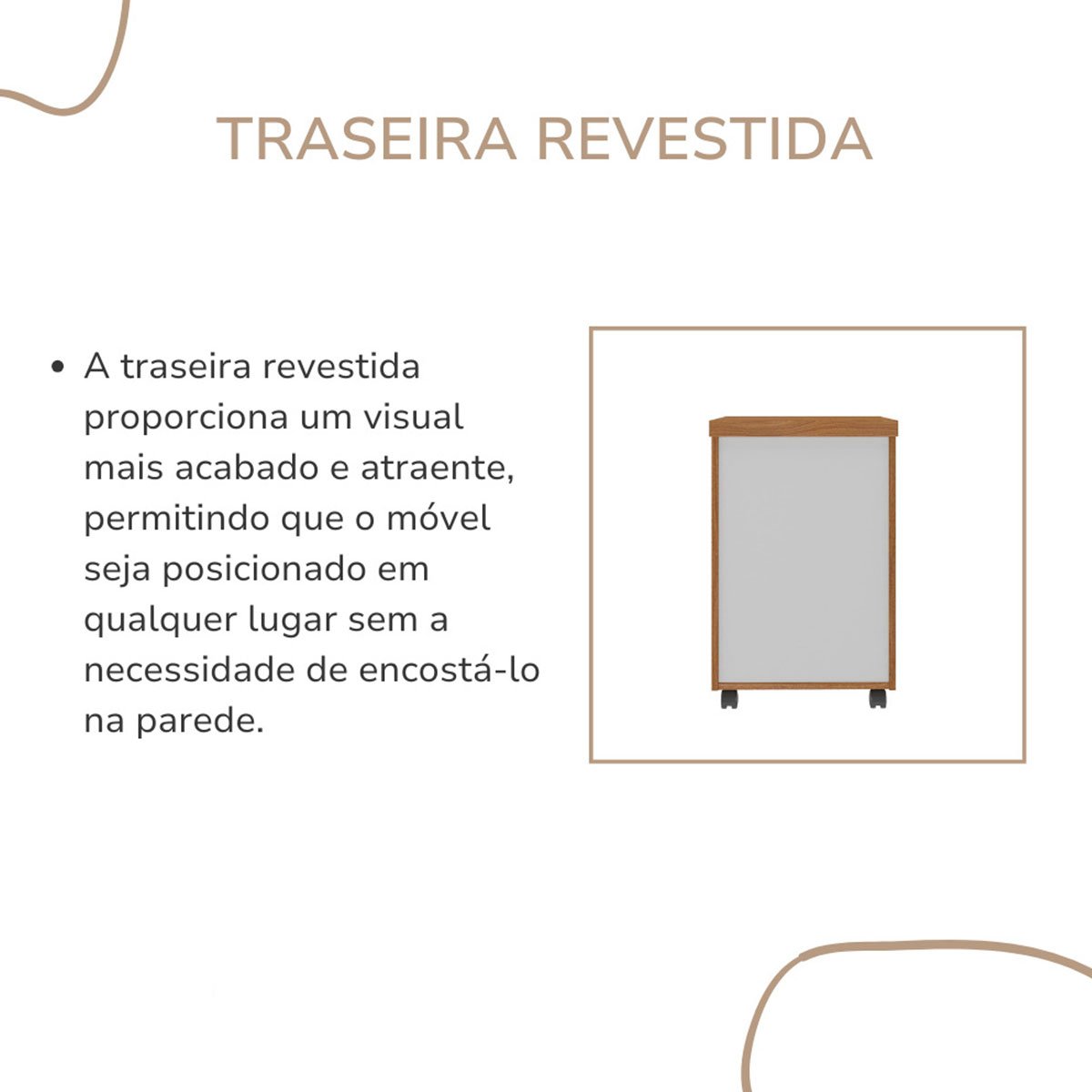 Gaveteiro para Escritório 3 Gavetas com Chave e Rodízios Freijó/Branco