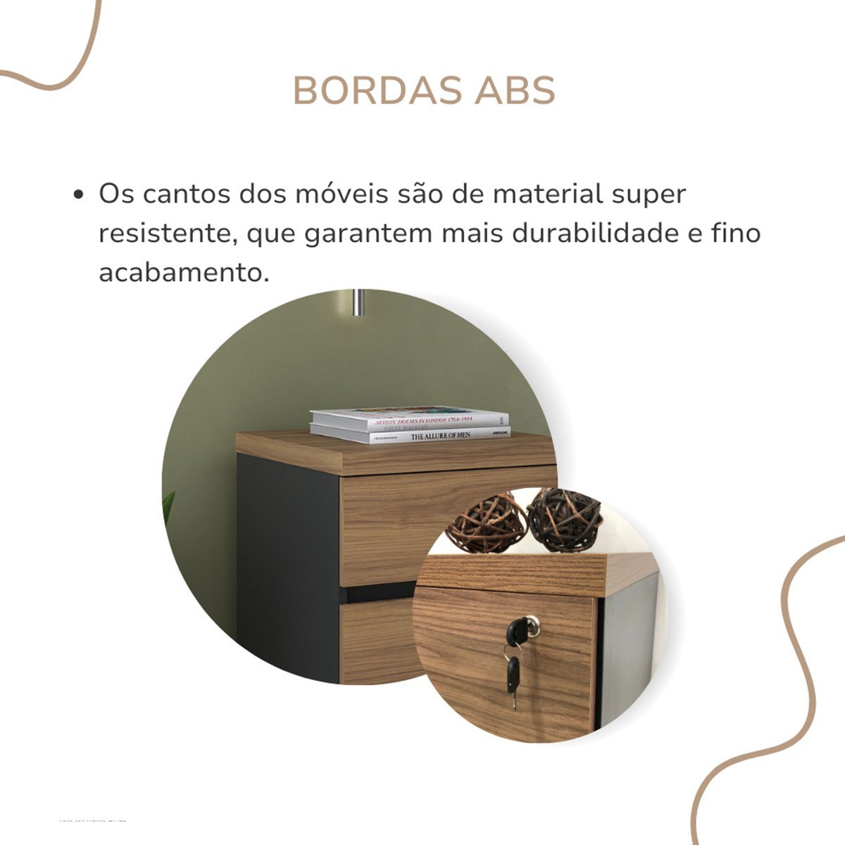 Gaveteiro para Escritório 3 Gavetas com Chave e Rodízios Nogal/Preto
