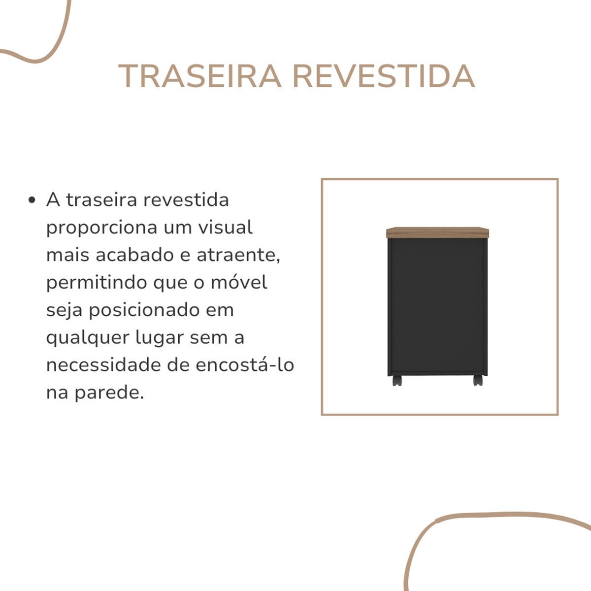 Gaveteiro para Escritório 3 Gavetas com Chave e Rodízios Nogal/Preto