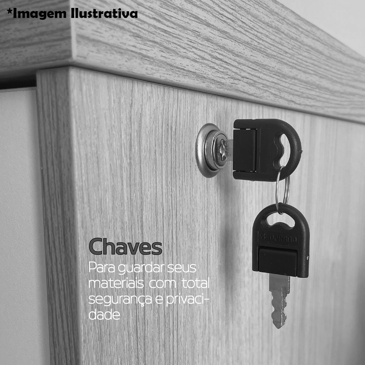 Gaveteiro para Escritório 3 Gavetas com Chave e Rodízios Nogal/Preto