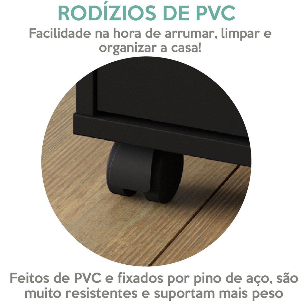 Gaveteiro para Escritório 3 Gavetas com Rodízios Neo Preto