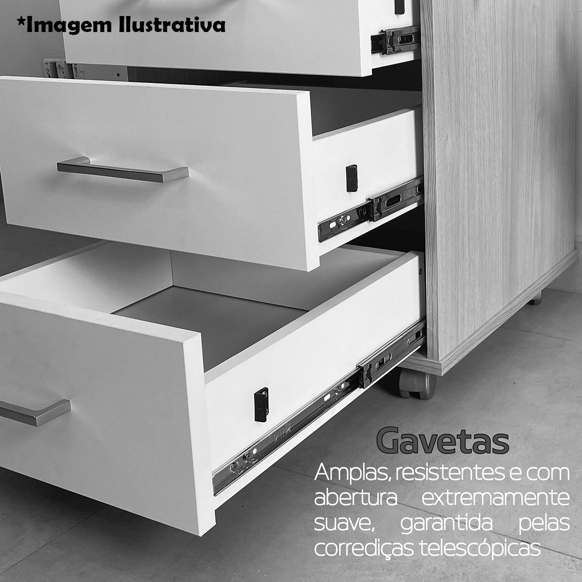 Gaveteiro para Escritório Tampo Tamburato c/ Chave 3 Gavetas Carvalho/Branco