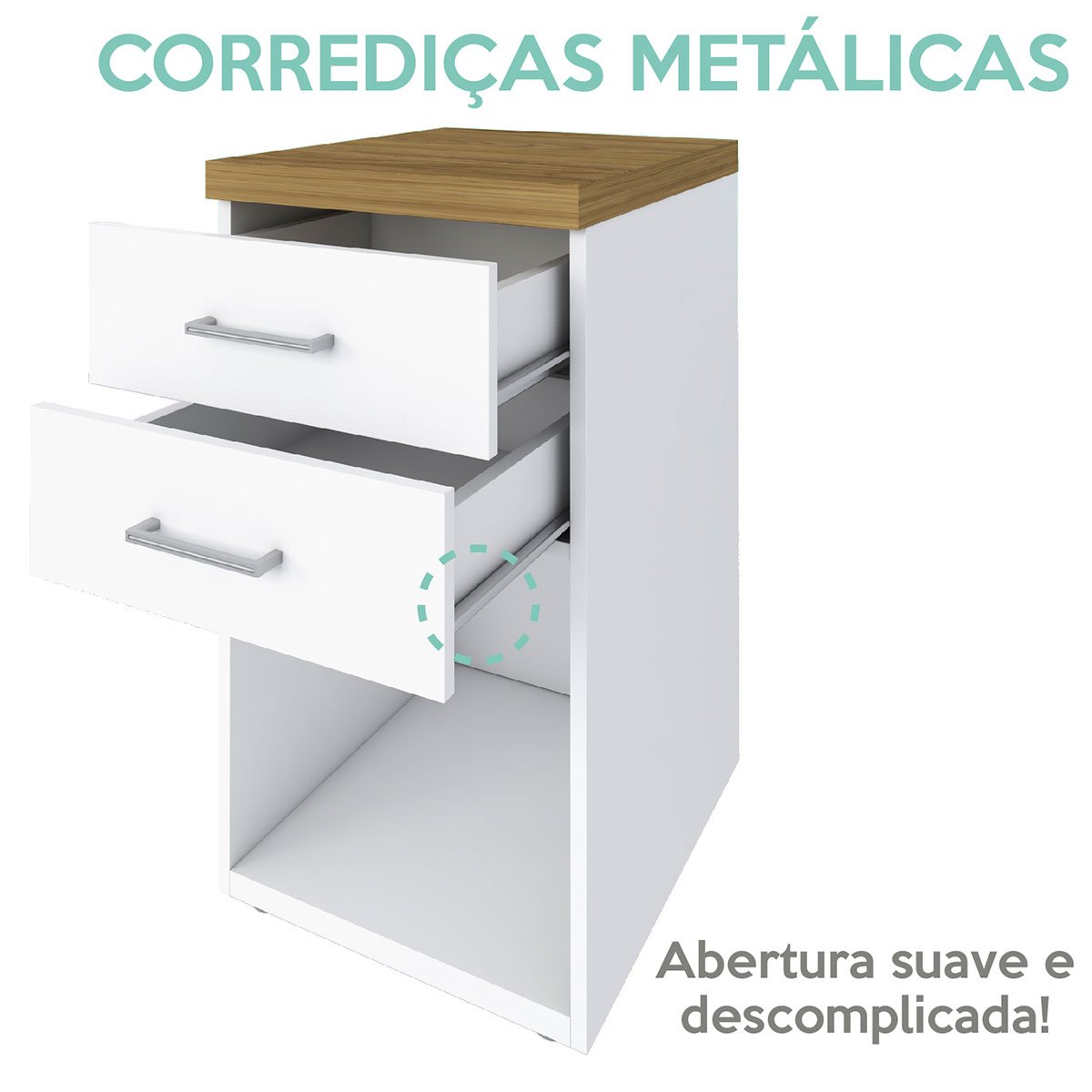 Gaveteiro para Escritório com 2 Gavetas e Nicho Loke Olmo/Branco