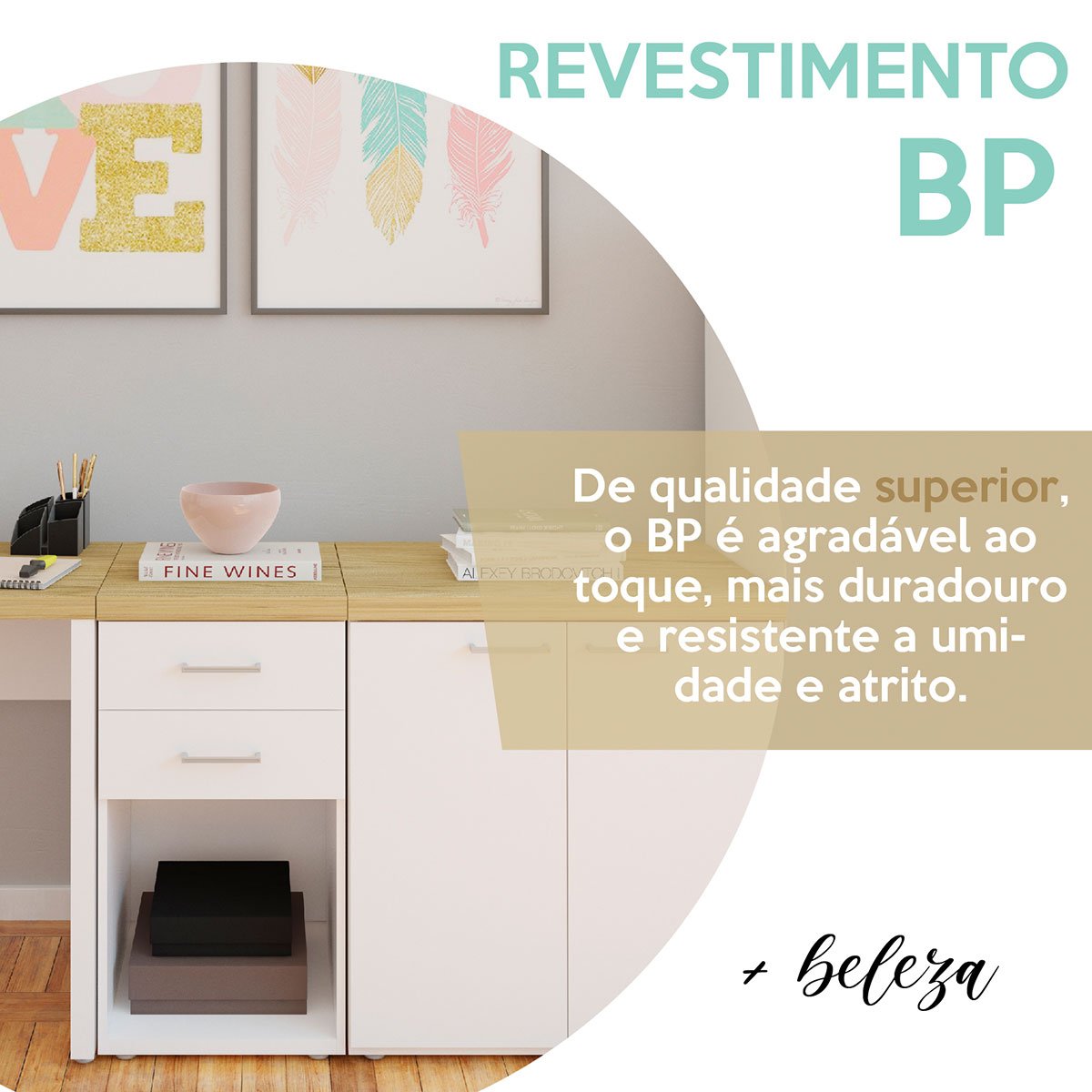 Gaveteiro para Escritório com 2 Gavetas e Nicho Loke Olmo/Branco