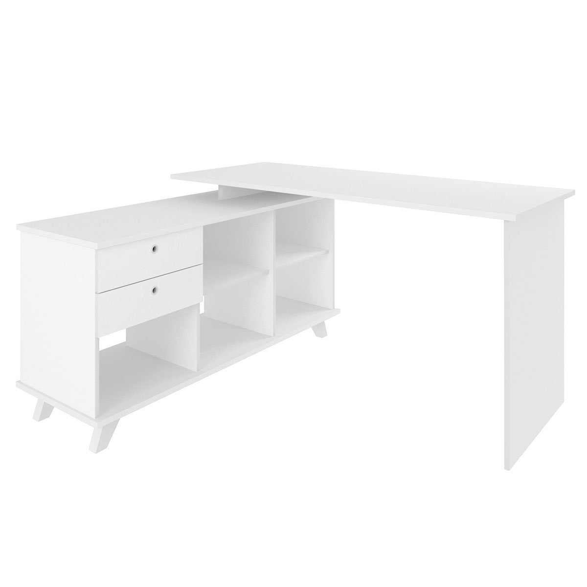 Mesa Escrivaninha 2 Gavetas com Nichos em L Golden Branco