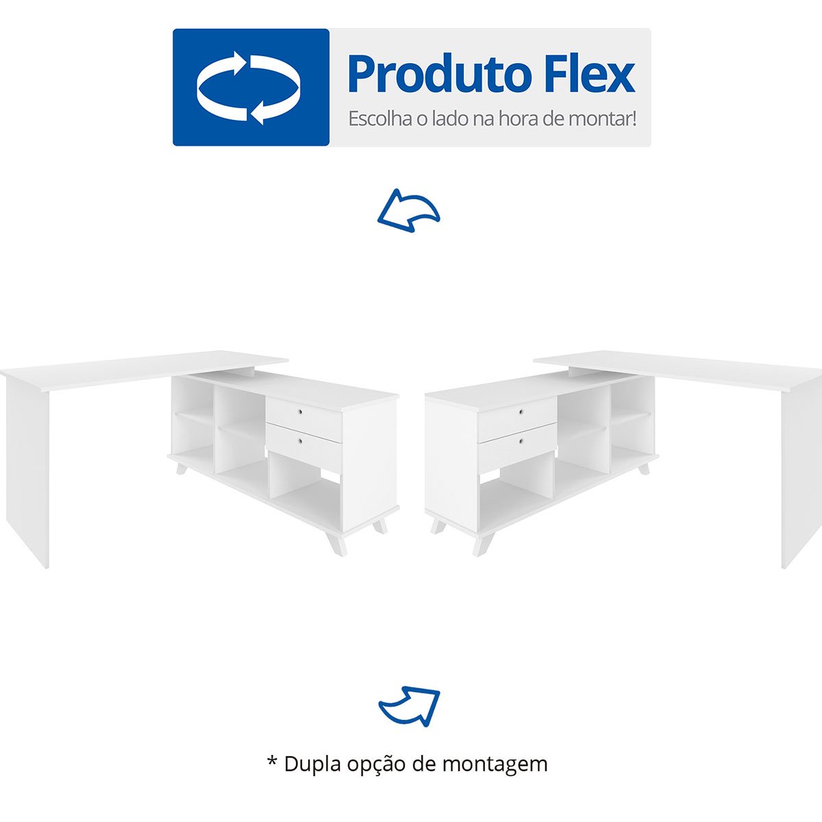 Mesa Escrivaninha 2 Gavetas com Nichos em L Golden Branco