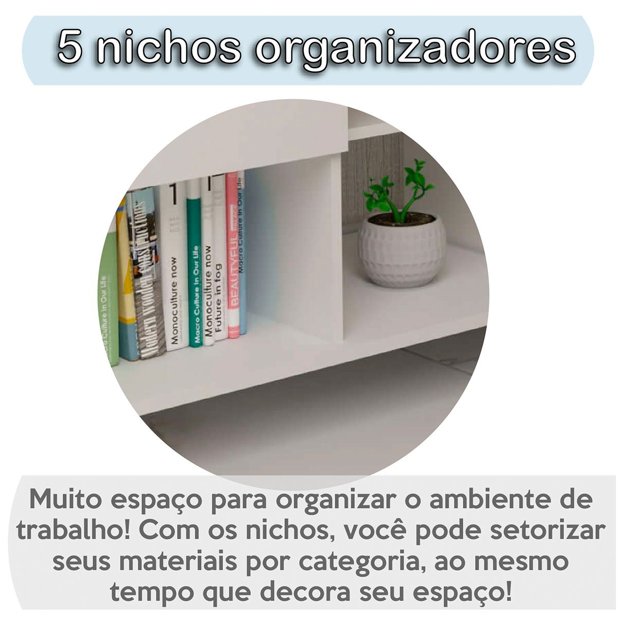 Mesa Escrivaninha 2 Gavetas com Nichos em L Golden Branco
