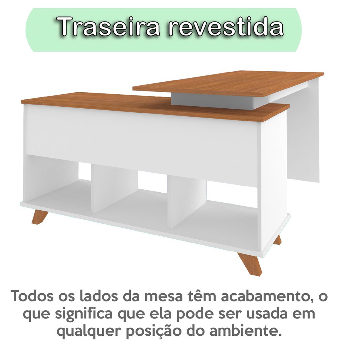 Mesa Escrivaninha 2 Gavetas com Nichos em L Golden Freijó/Grafito/Branco