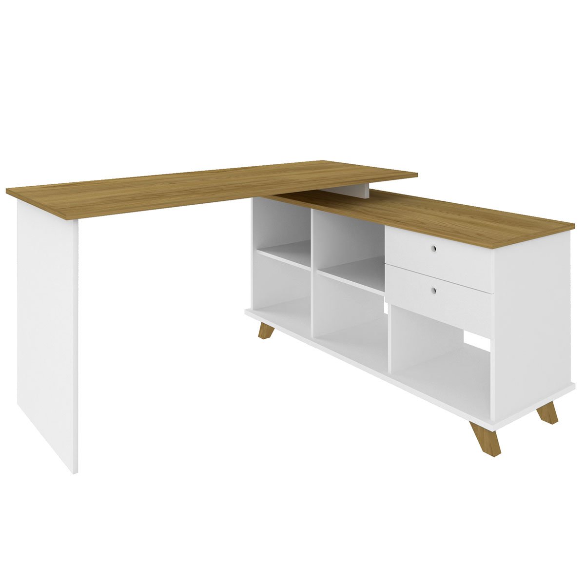 Mesa Escrivaninha 2 Gavetas com Nichos em L Golden Olmo/Branco
