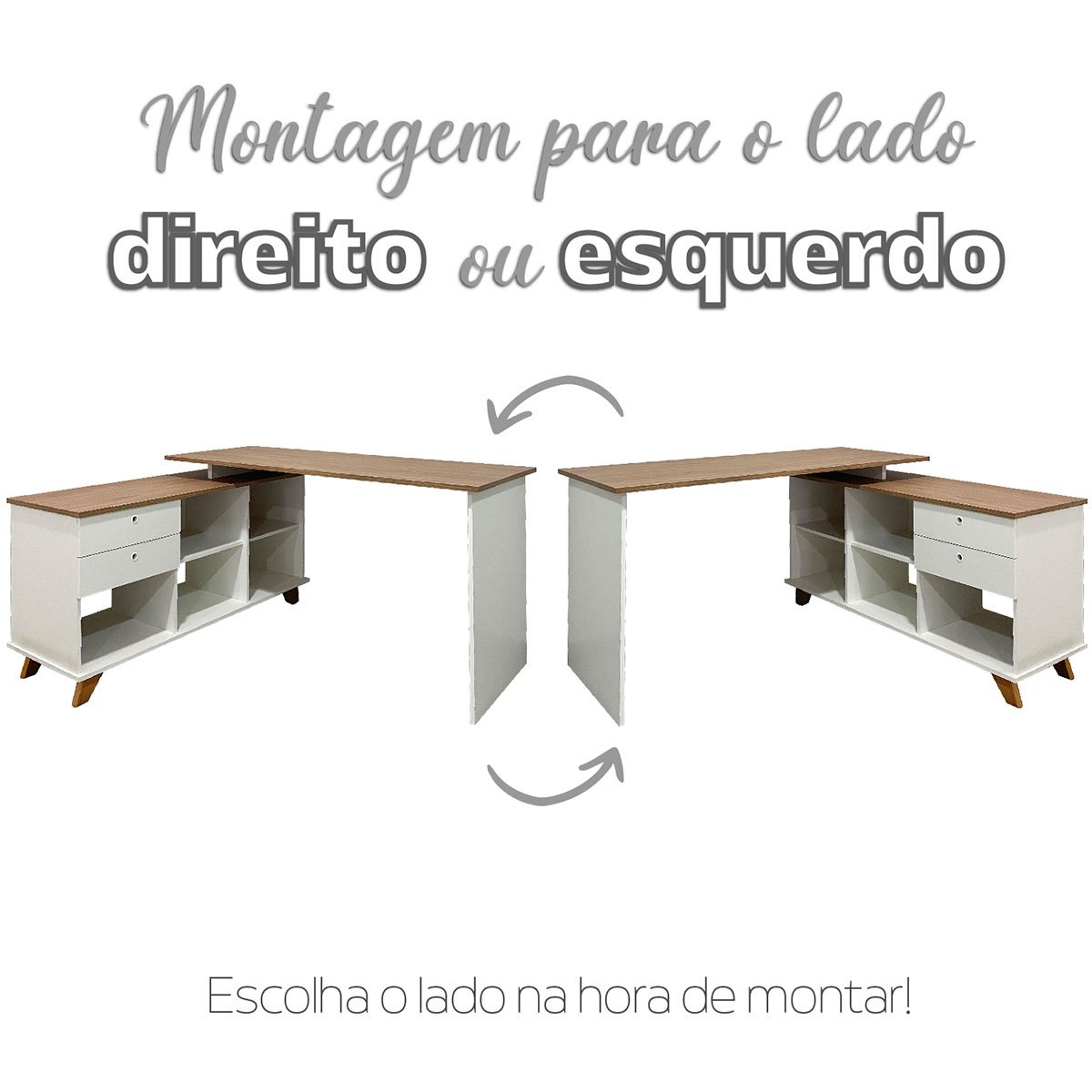 Mesa Escrivaninha 2 Gavetas com Nichos em L Golden Olmo/Branco