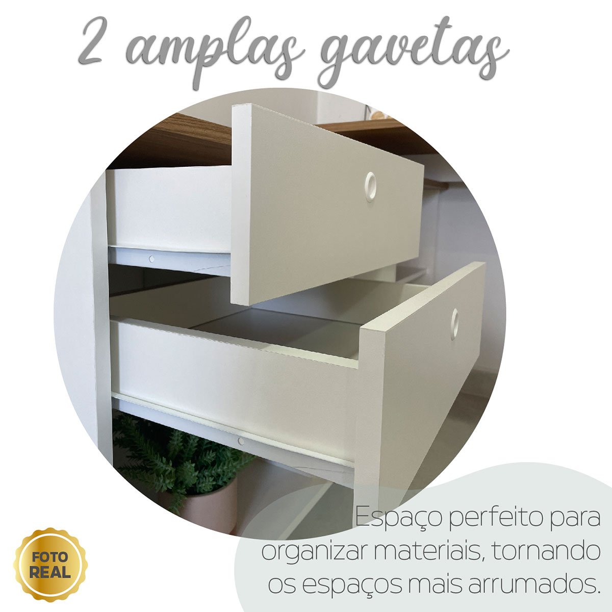 Mesa Escrivaninha 2 Gavetas com Nichos em L Golden Olmo/Branco