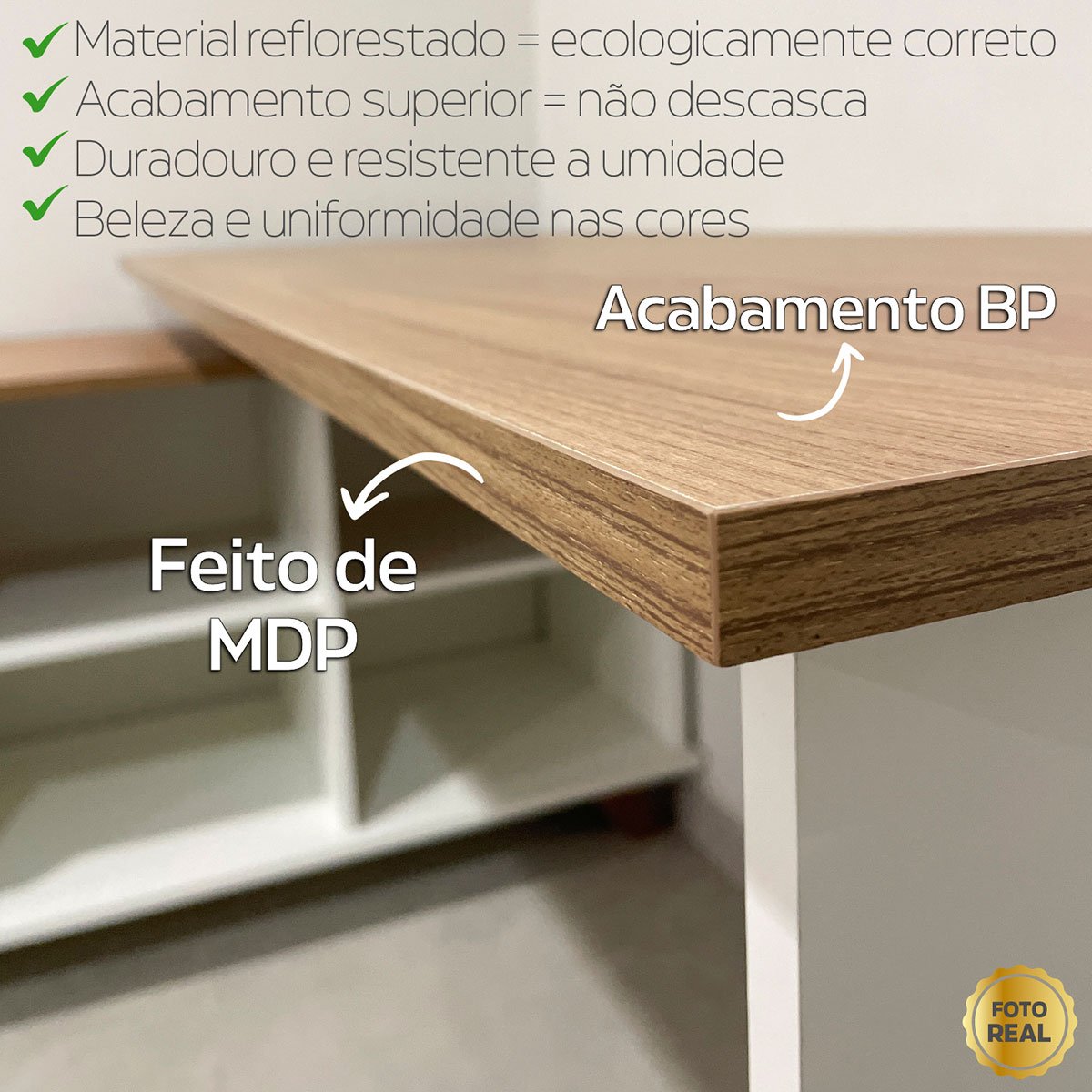 Mesa Escrivaninha 2 Gavetas com Nichos em L Golden Olmo/Branco