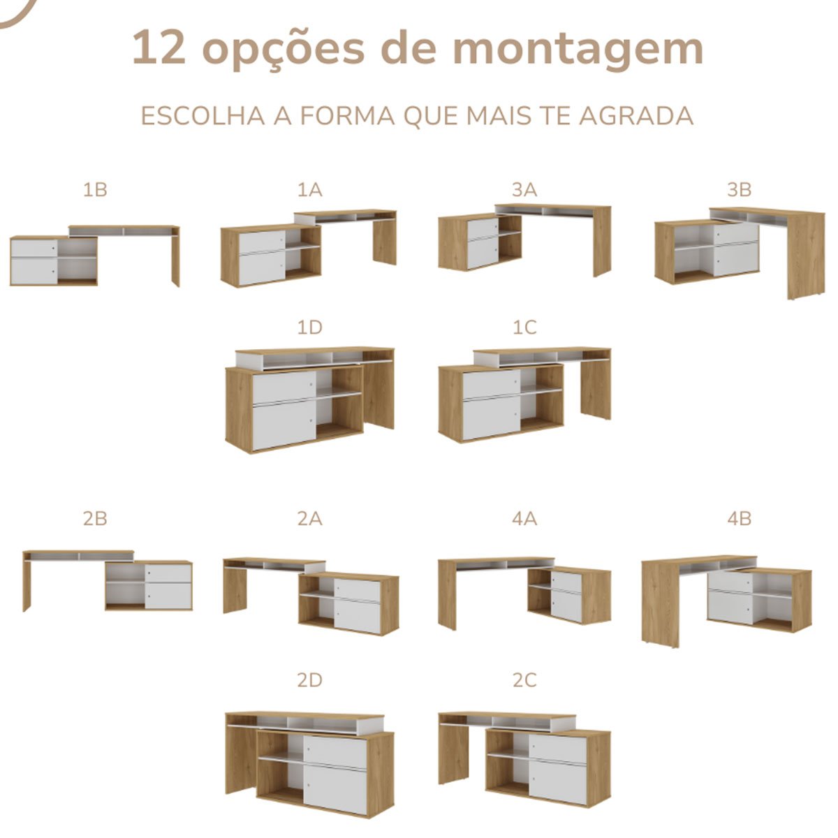 Mesa Escrivaninha 2 Portas de Correr em L Alex Olmo/Branco