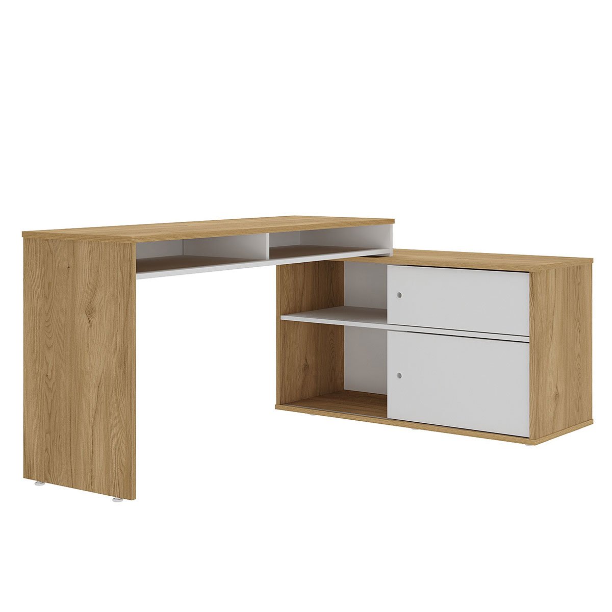 Mesa Escrivaninha 2 Portas de Correr em L Alex Olmo/Branco