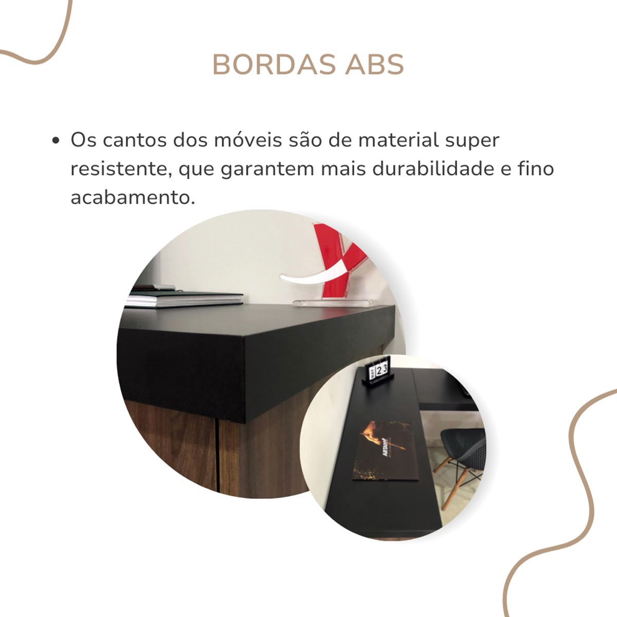 Mesa Escrivaninha 3 Gavetas com Nichos em L Marilu Ipê/Preto