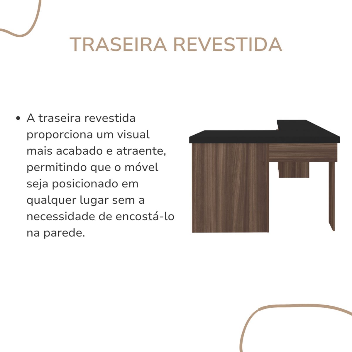 Mesa Escrivaninha 3 Gavetas com Nichos em L Marilu Ipê/Preto