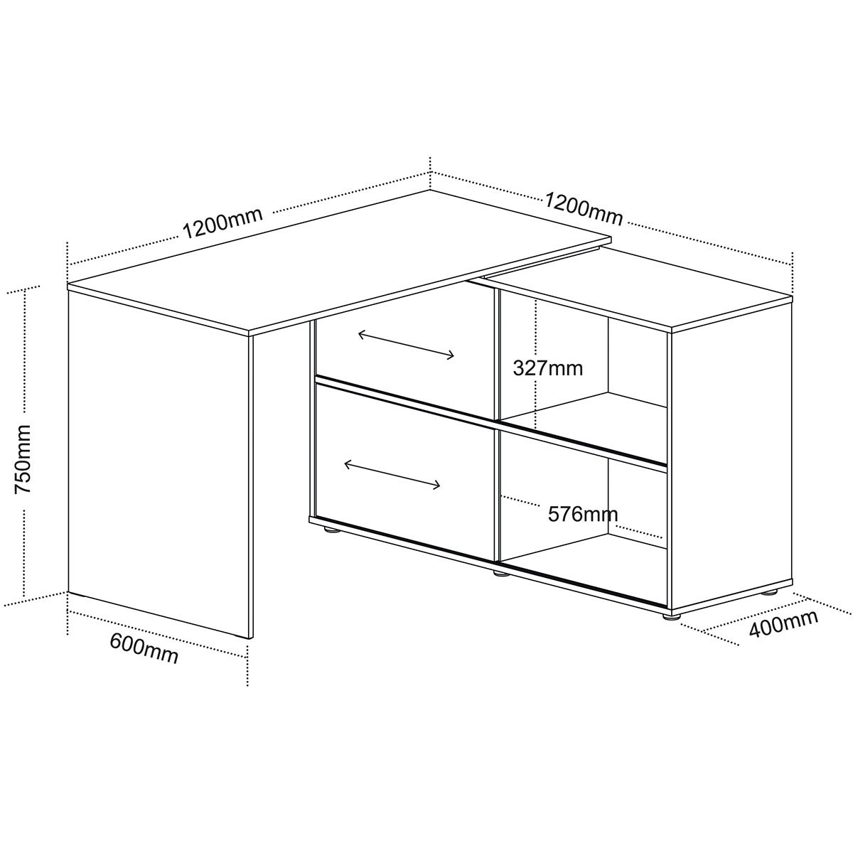 Mesa Escrivaninha em L com 2 Portas e 4 Nichos Marle Branco