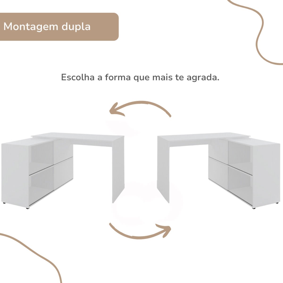 Mesa Escrivaninha em L com 2 Portas e 4 Nichos Marle Branco