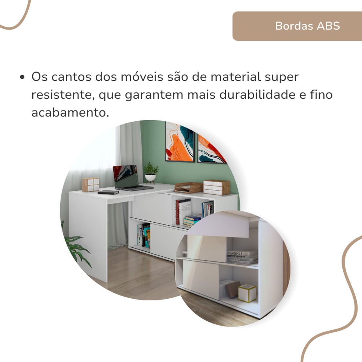 Mesa Escrivaninha em L com 2 Portas e 4 Nichos Marle Branco