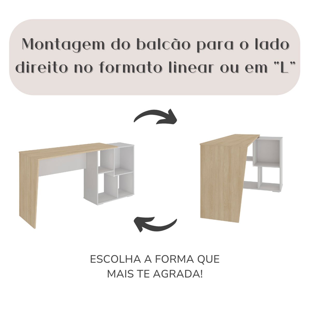 Mesa Escrivaninha em L com Nichos Duran Carvalho/Branco