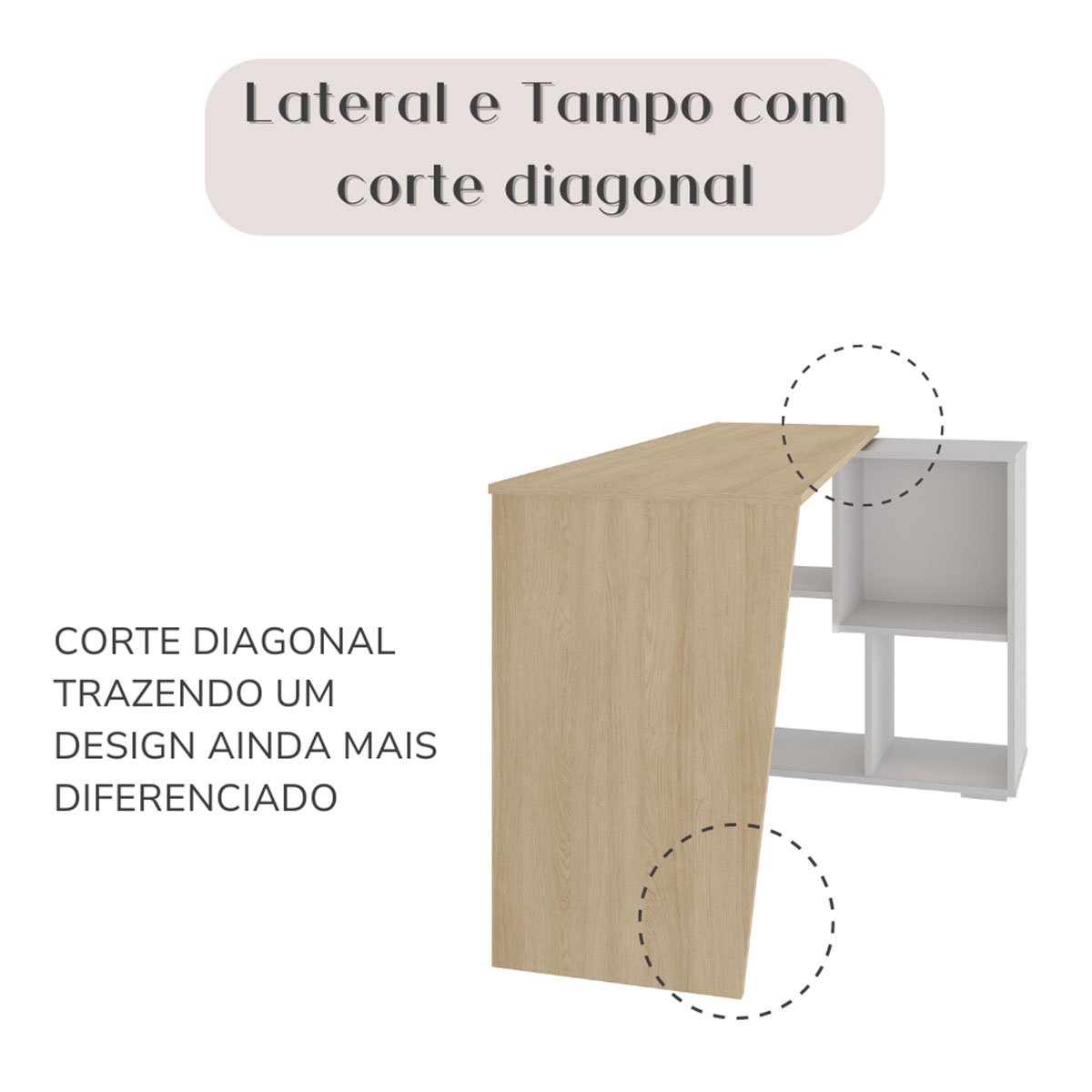 Mesa Escrivaninha em L com Nichos Duran Carvalho/Branco