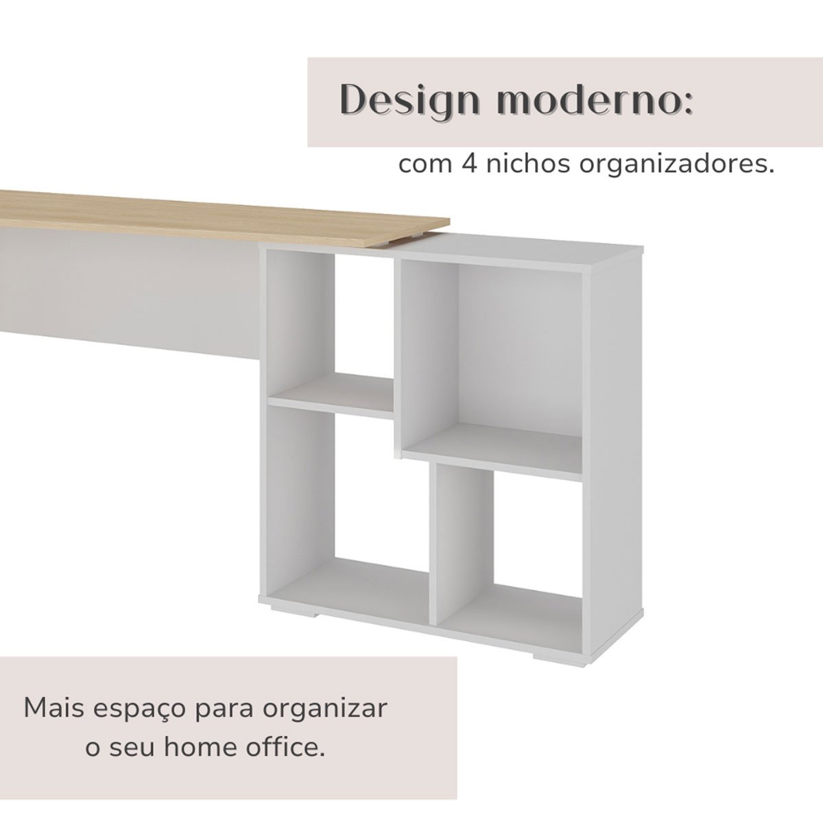 Mesa Escrivaninha em L com Nichos Duran Carvalho/Branco