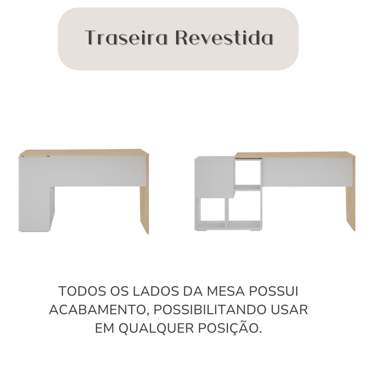 Mesa Escrivaninha em L com Nichos Duran Carvalho/Branco