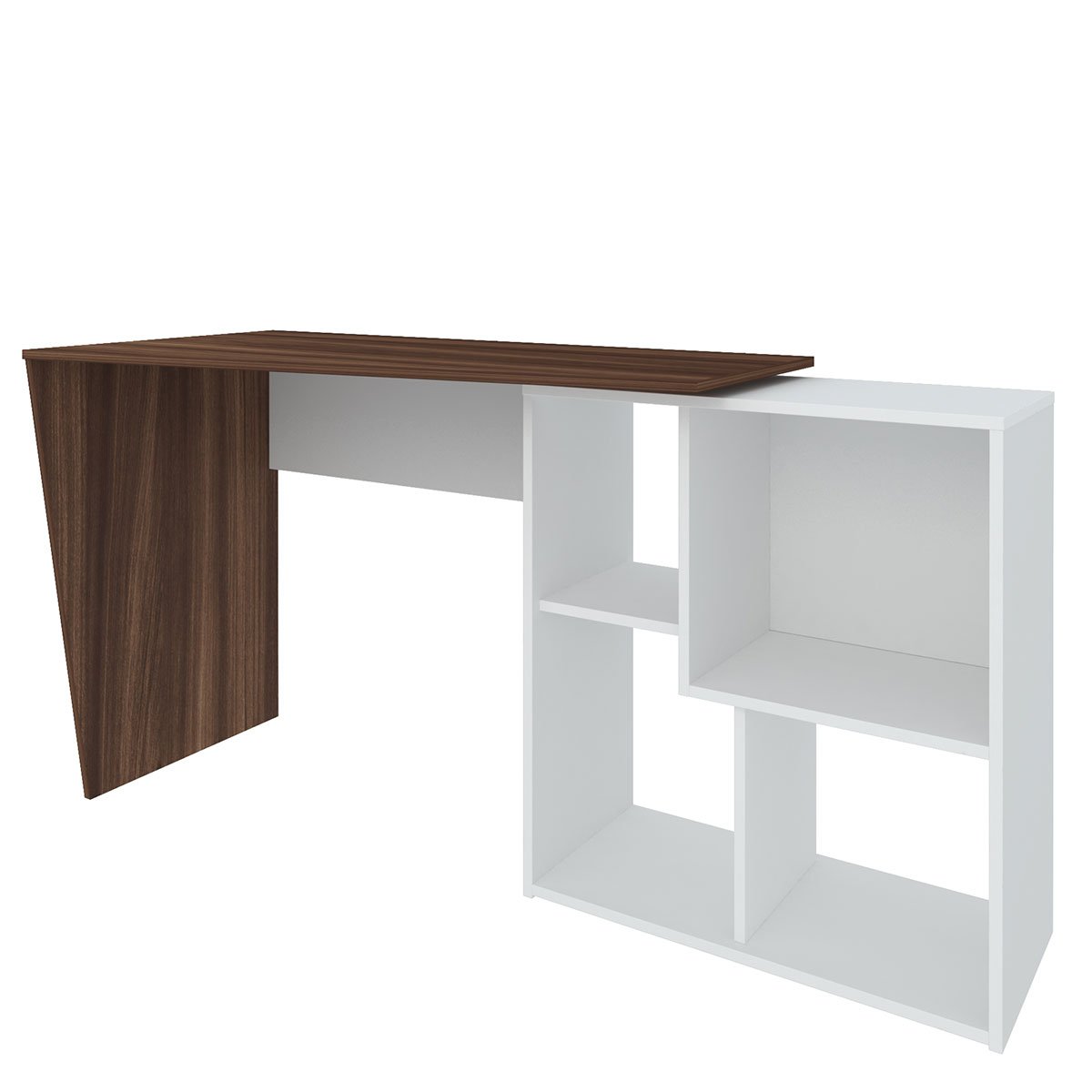 Mesa Escrivaninha em L com Nichos Duran Ipê/Branco