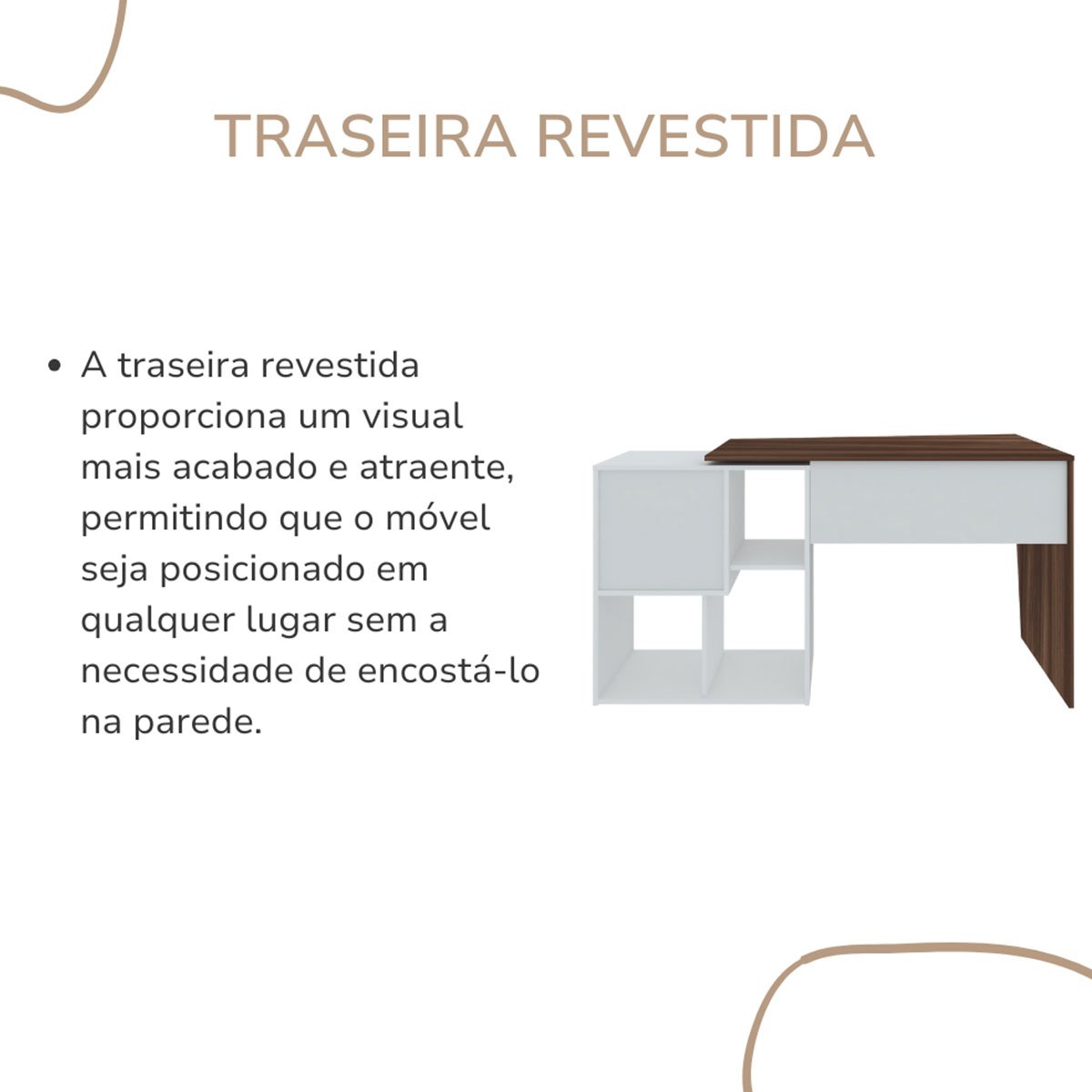 Mesa Escrivaninha em L com Nichos Duran Ipê/Branco